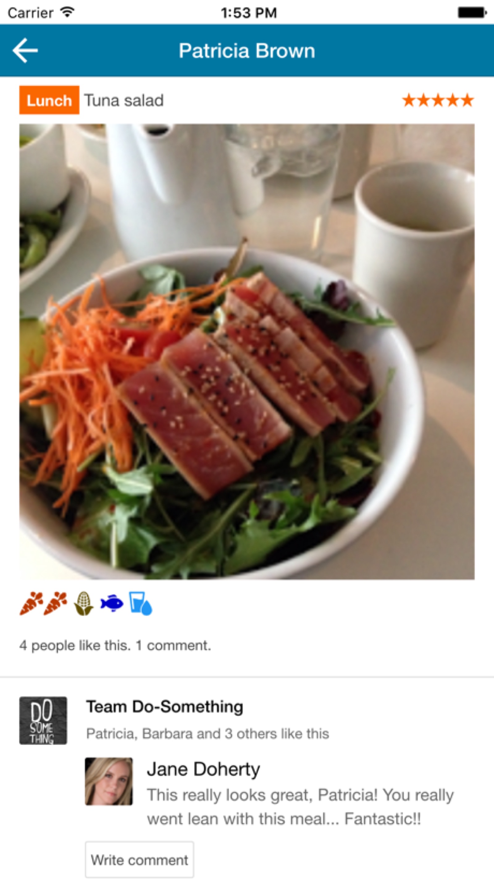 MealLogger app meal photo and comments
